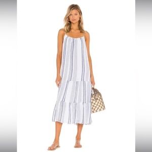 NWT Rails Blue and White Linen Blend Midi Dress